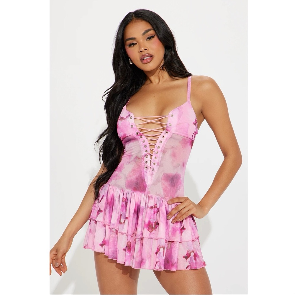 Lace up mesh dress